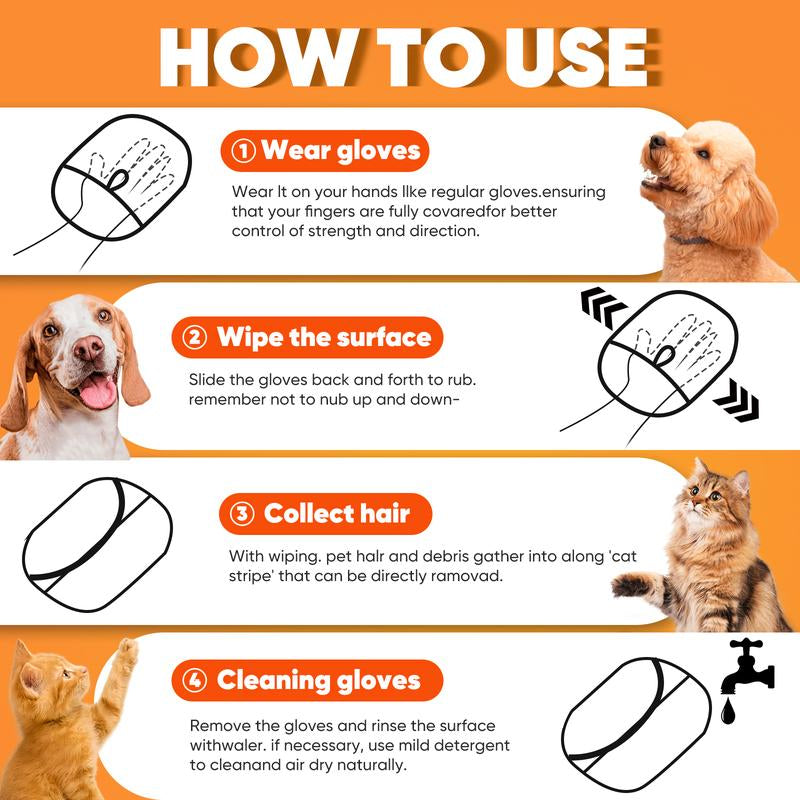 Pet Hair Remover Gloves – Reusable Electrostatic Grooming Mitt for Cats & Dogs, Removes Fur from Furniture, Cloths & Car Seats
