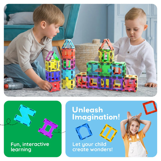 Magnetic Building Tiles Set for Kids – 42 Piece STEM Educational Construction Blocks, Creative Learning Toy for Toddlers & Children Ages 3+