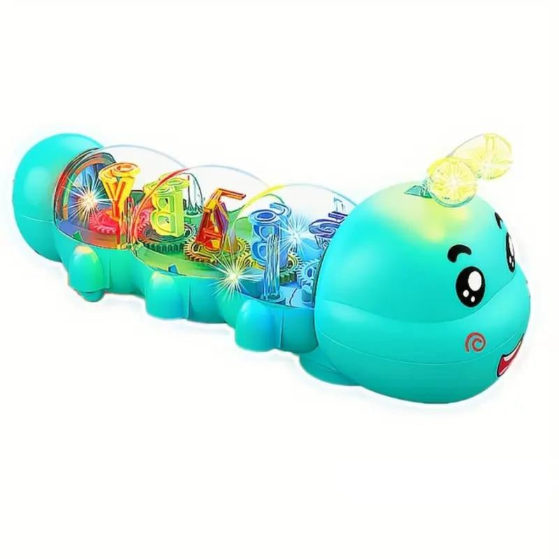 Cute Caterpillar Style Baby Crawling Toy with Lighting and Music and Automotive Steering, Transparent Shell & Internal Alphanumeric Display Musical Toy, Kids Toys
