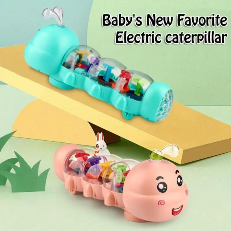 Cute Caterpillar Style Baby Crawling Toy with Lighting and Music and Automotive Steering, Transparent Shell & Internal Alphanumeric Display Musical Toy, Kids Toys
