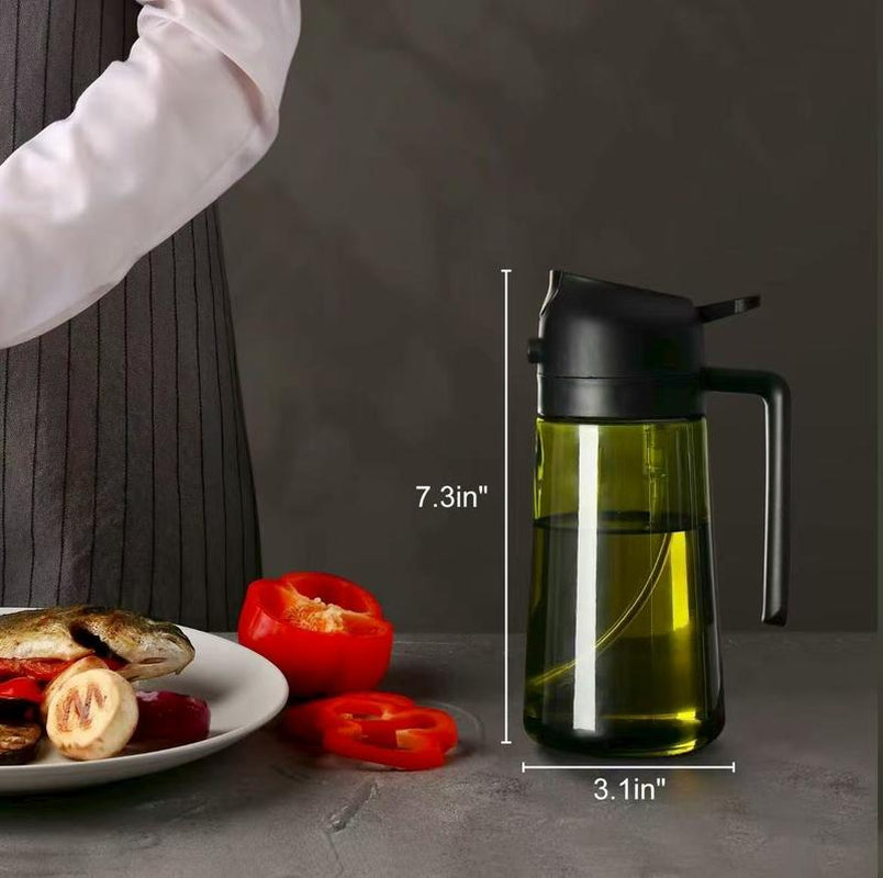Olive Oil Dispenser Bottle with Sprayer – 16oz Dark Green Glass, Refillable Oil Mister for Cooking, Grilling, Air Fryer & More