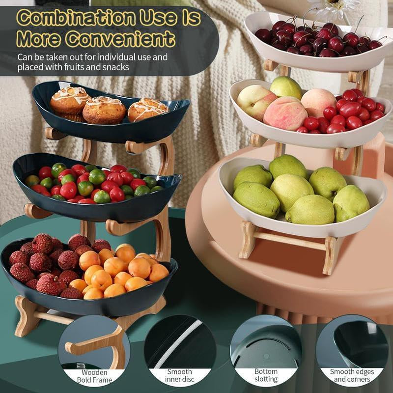 3-Tier Bamboo Fruit Basket Stand – Large Capacity Countertop Storage Rack for Fruit, Snacks, Bread & Candy