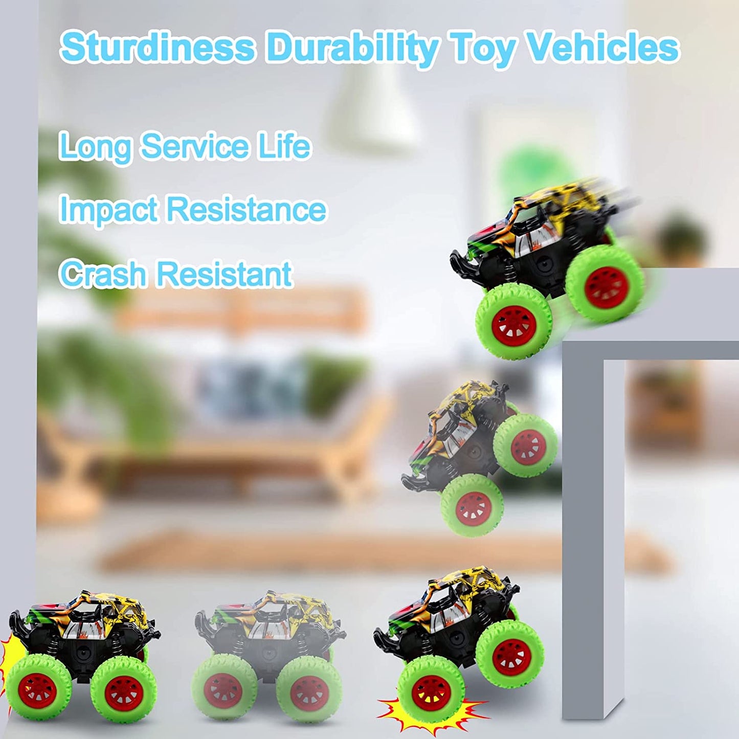 2-Pack Monster Truck Toys – Friction Powered 360° Rotating Stunt Cars for Toddlers and Kids Ages 2–4, Push and Go Trucks for Boys & Girls
