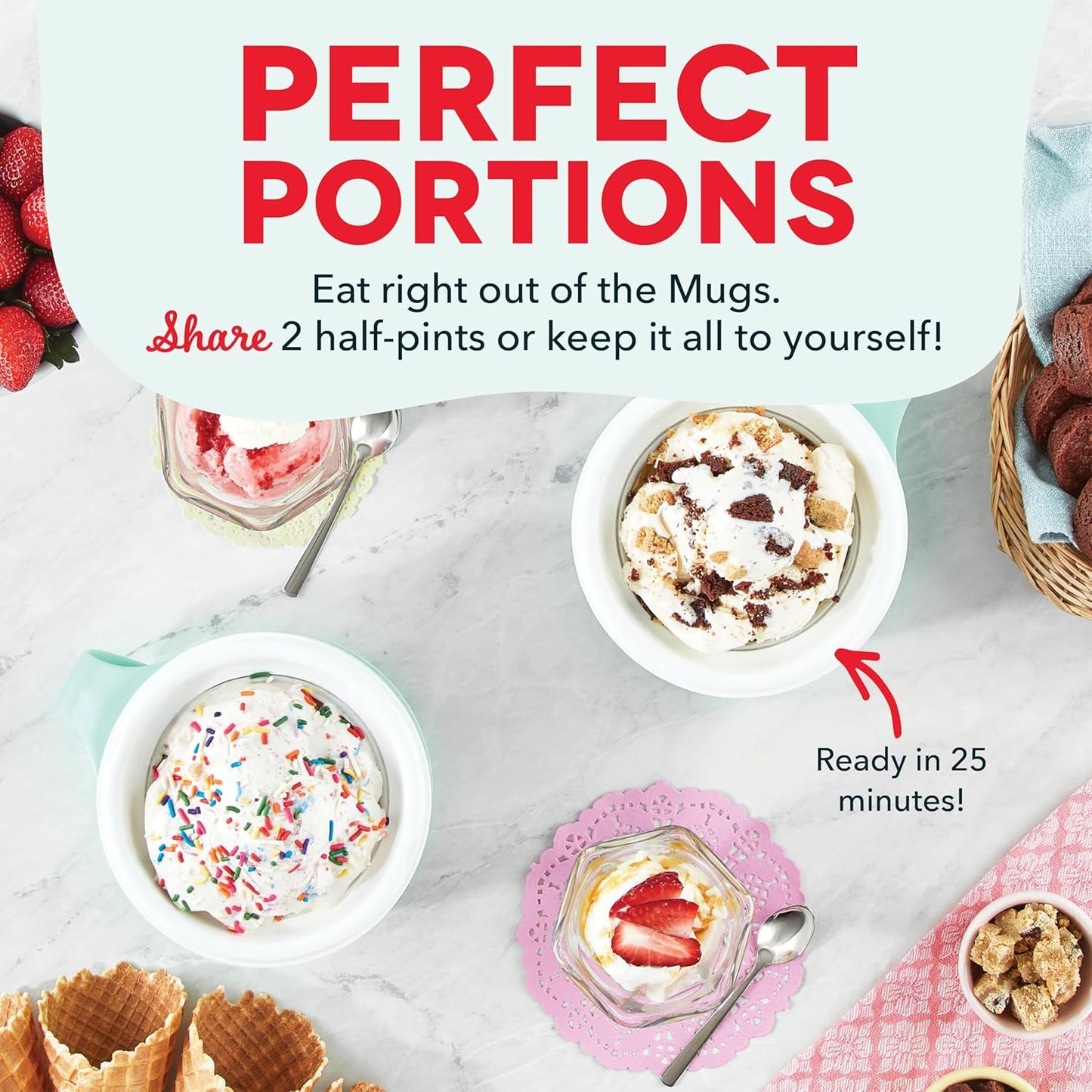 Compact Ice Cream Maker with Dual Bowls β Homemade Gelato, Sorbet & Frozen Yogurt (Aqua)