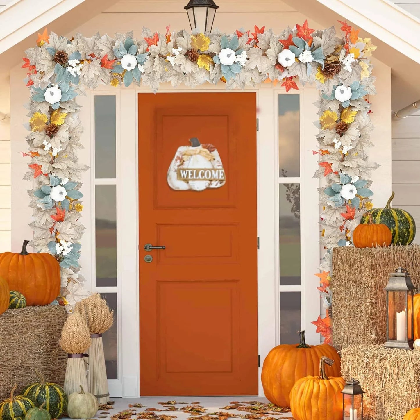 6FT Autumn Garland with Pumpkins, Maple Leaves & Pinecones – Cozy Fall Decorations for Mantle, Fireplace & Home Décor
