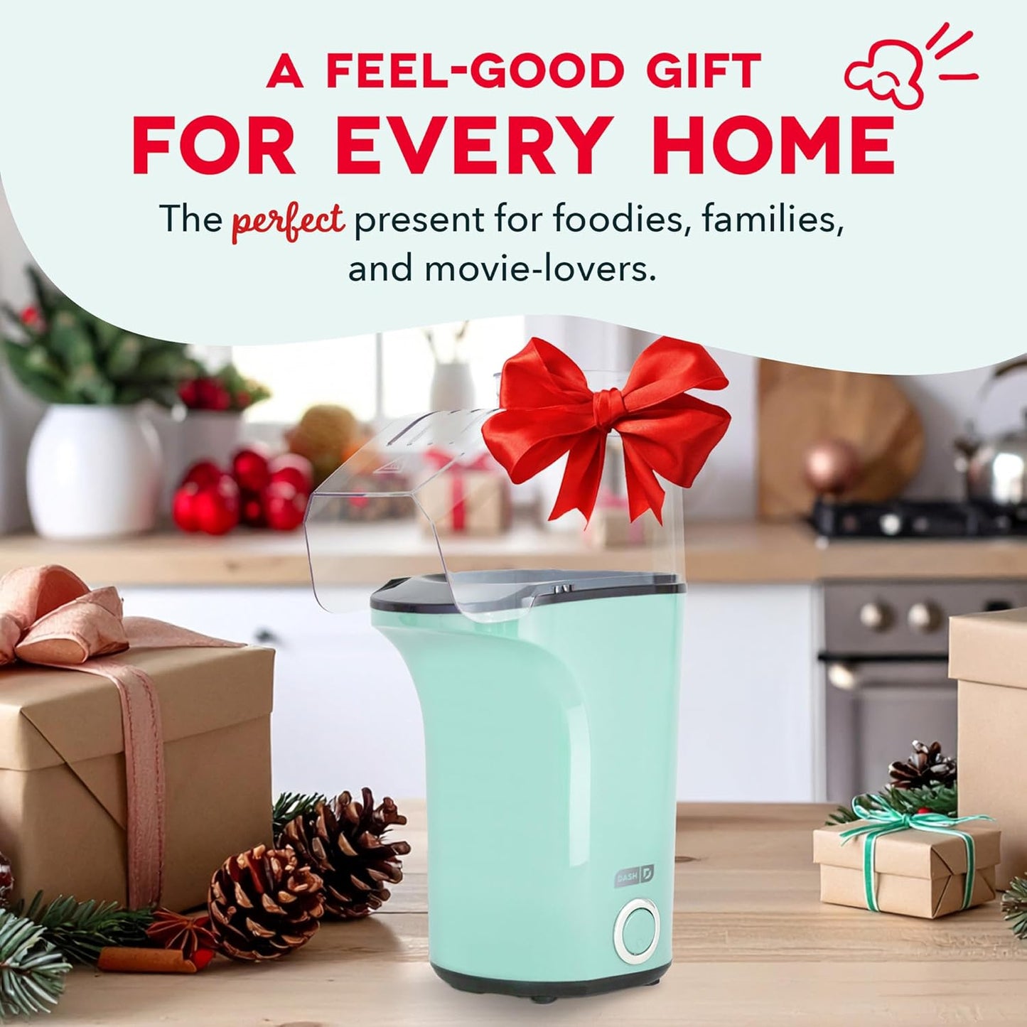 Fresh Pop Hot Air Popcorn Maker | Oil-Free Electric Popper - 16 Cups, Aqua