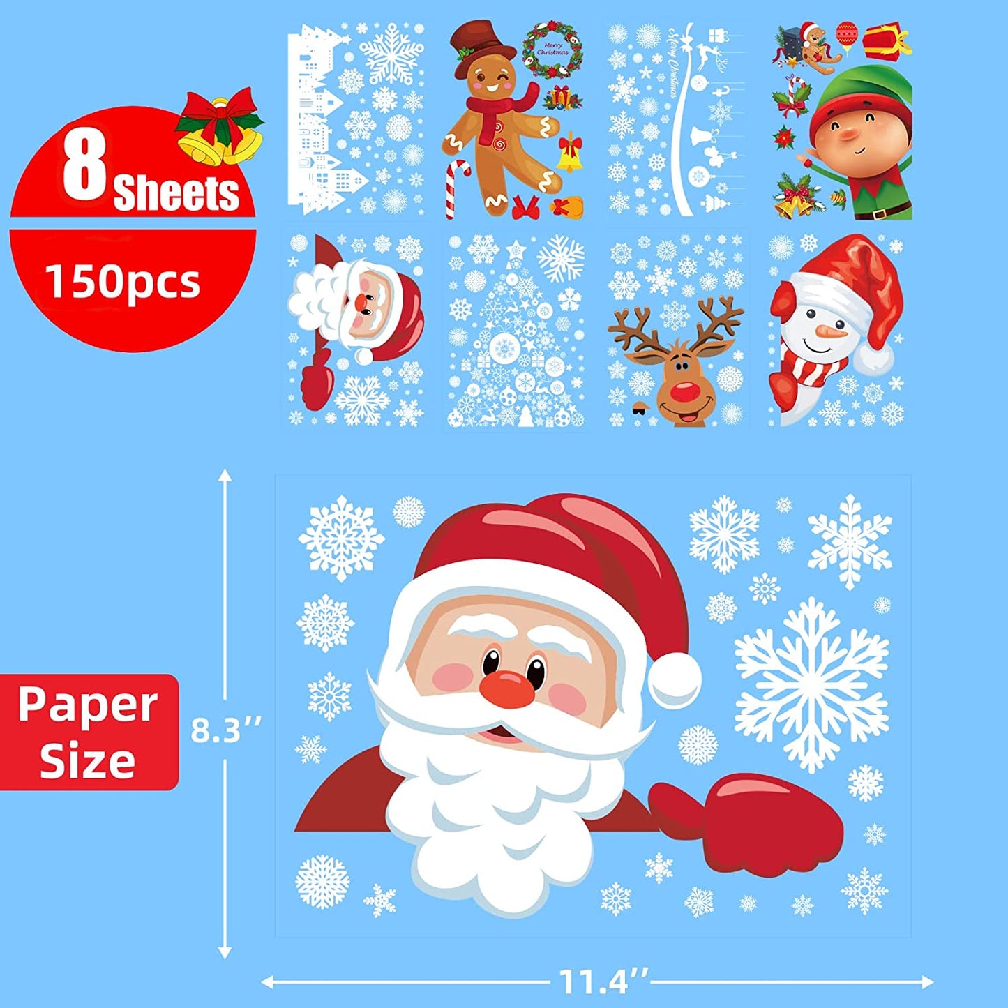 Holiday Window Clings – Cute Reusable Christmas Characters for Festive Home and Office Décor