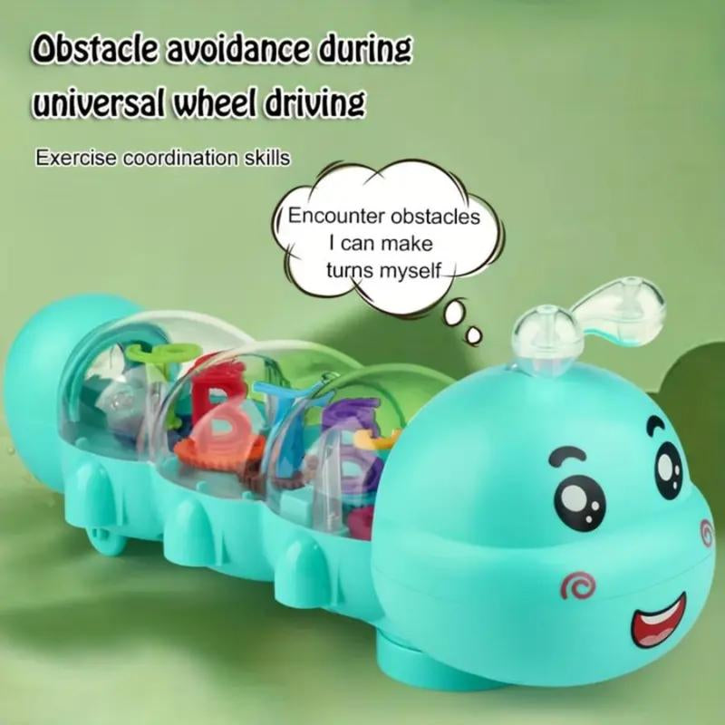 Cute Caterpillar Style Baby Crawling Toy with Lighting and Music and Automotive Steering, Transparent Shell & Internal Alphanumeric Display Musical Toy, Kids Toys