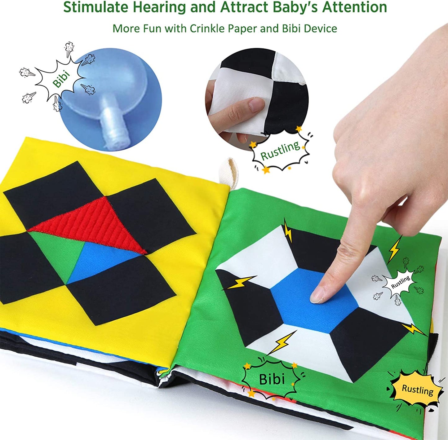 High Contrast Sensory Baby Book – Black & White Crinkle Toy with Touch & Feel Pages for Infants and Newborns