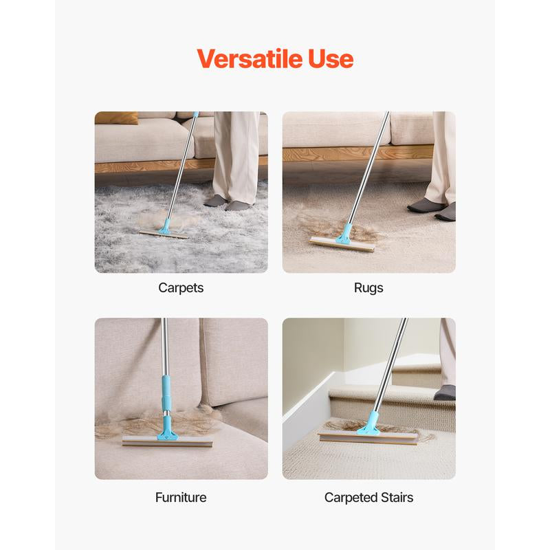 Pet Hair Removal Carpet Rake – Adjustable Long Handle Broom for Dog & Cat Fur on Carpets, Rugs, Furniture & Mats
