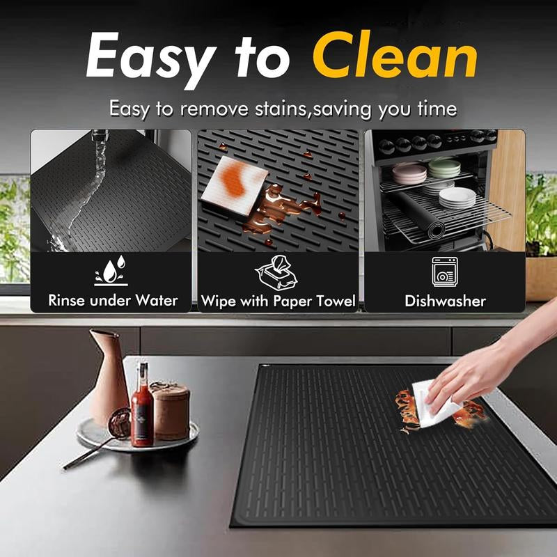 Silicone Glass Top Stove Cover – 28x20 Inch Heat-Resistant Cooktop Protector & Kitchen Drying Mat