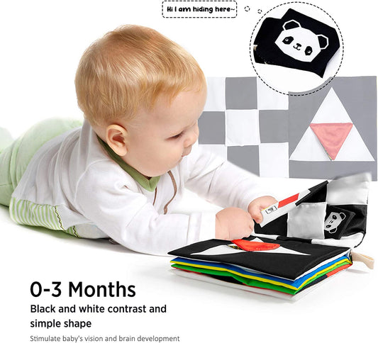 High Contrast Sensory Baby Book – Black & White Crinkle Toy with Touch & Feel Pages for Infants and Newborns
