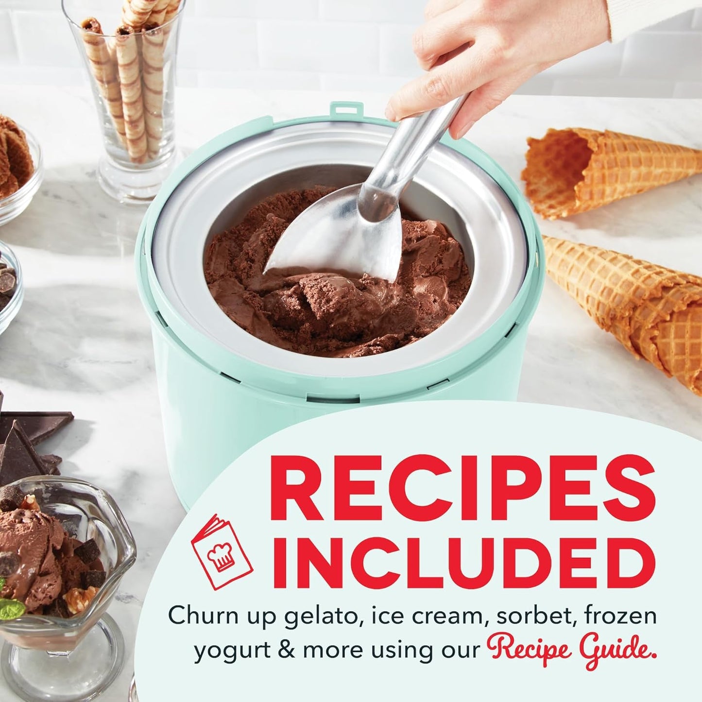 2Qt Electric Ice Cream Maker β Make Gelato, Frozen Yogurt & Sorbet at Home β Compact & Easy to Clean β Easy One-Touch Churn (Aqua and Cream)