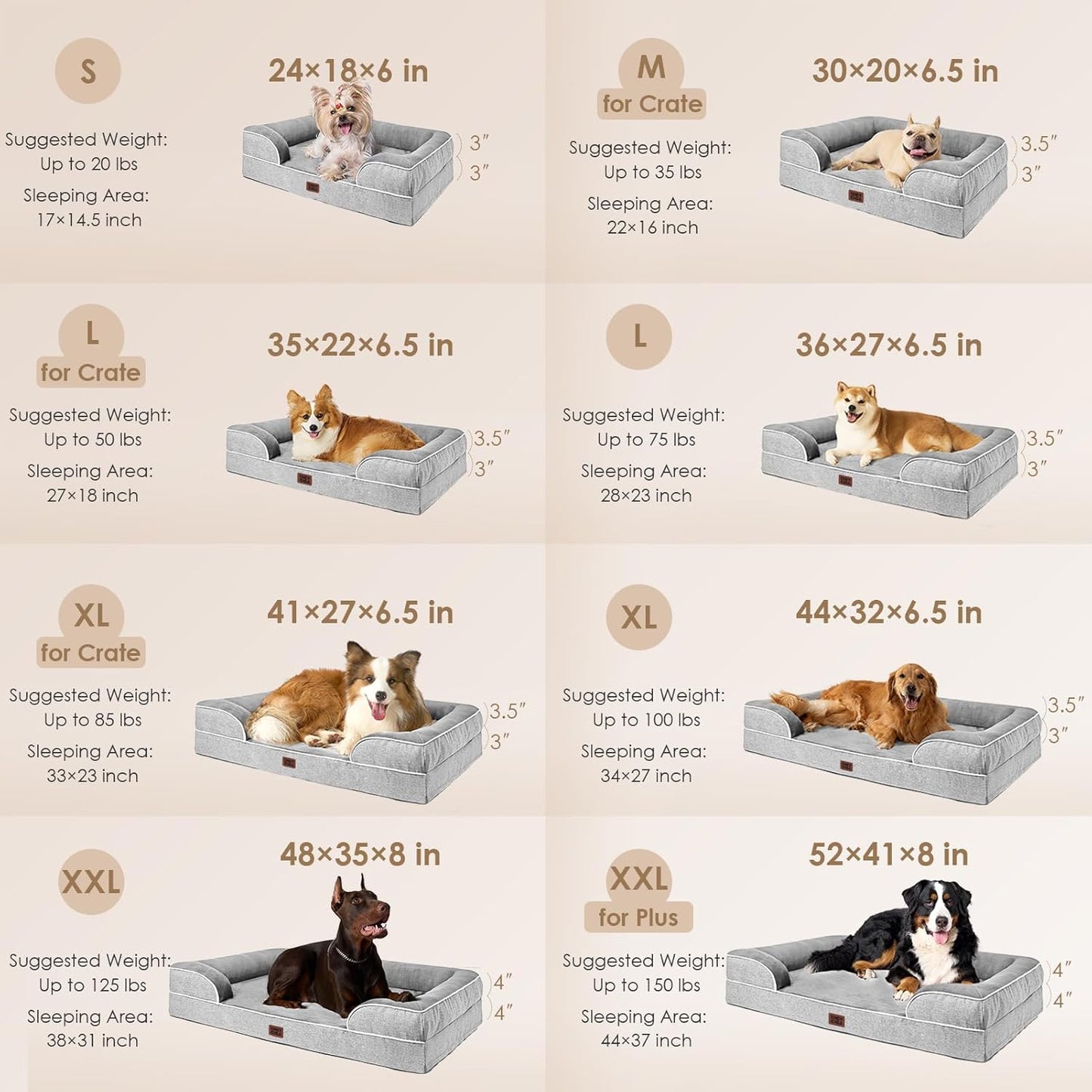 Orthopedic Dog Bed – Waterproof Memory Foam Pet Couch with Bolster Sides, Non-Slip Bottom & Washable Removable Cover (Small, Medium, Large)