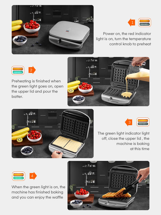 Premium Belgian Waffle Maker β Adjustable Temperature Nonstick Waffle Iron for Easy Homemade Breakfasts