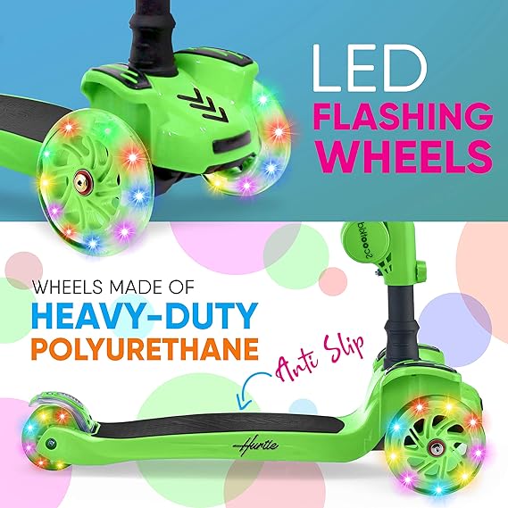 3-Wheel Kids Scooter with LED Light-Up Wheels – Adjustable Lean-to-Steer Handlebar & Foldable Seat, Sit or Stand Ride with Brake for Ages 3–10