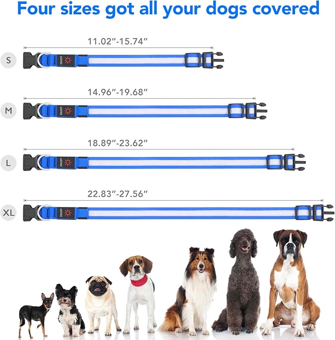 LED Dog Collar – USB Rechargeable Light-Up Safety Collar for Dogs, Adjustable Super Bright Glow for Night Walking (Pink and Blue)