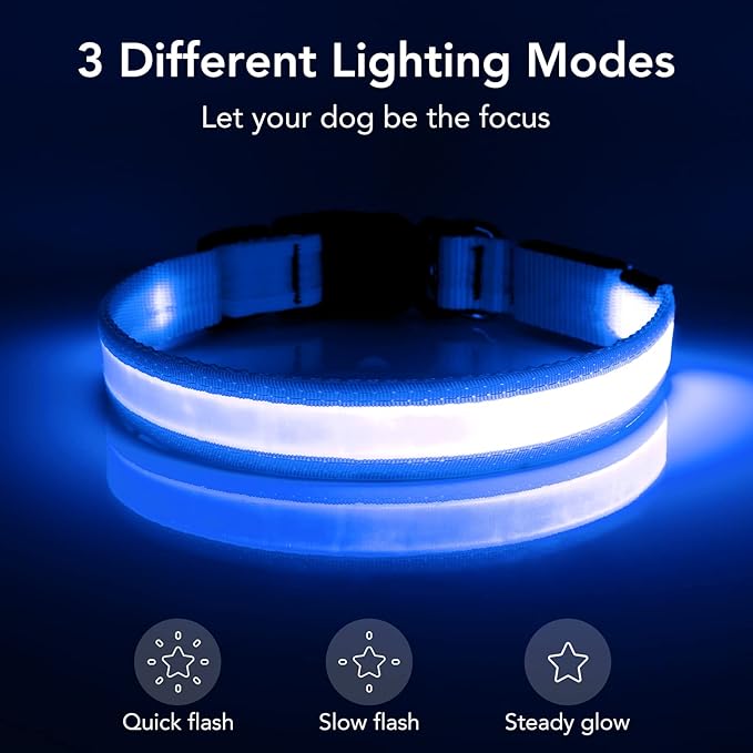 LED Dog Collar – USB Rechargeable Light-Up Safety Collar for Dogs, Adjustable Super Bright Glow for Night Walking (Pink and Blue)