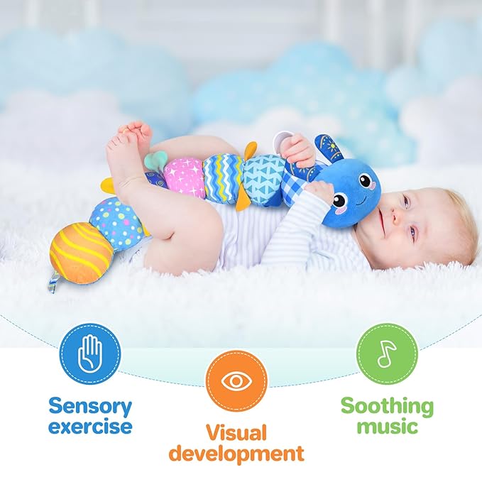 Soft Baby Plush Toy with Sounds – Sensory Crinkle Rattle Animal for Early Development & Tummy Time Play (0–12 Months)