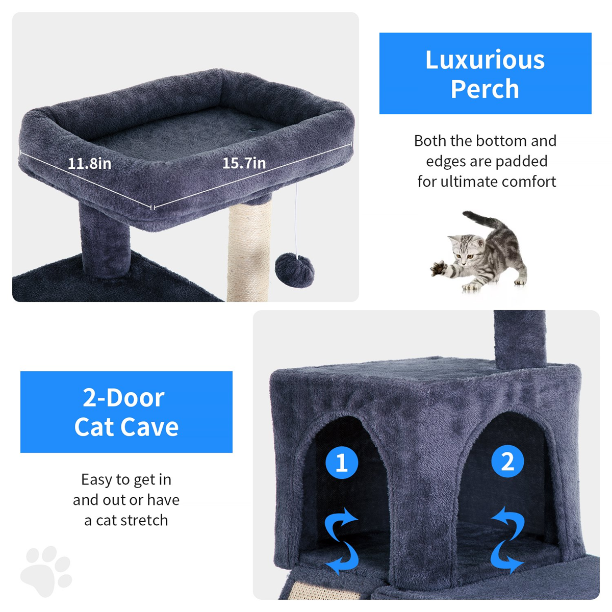 36-Inch Cat Tree Tower for Indoor Cats – Multi-Level Activity Center with Scratching Posts, Condos & Toys (3 Colors)