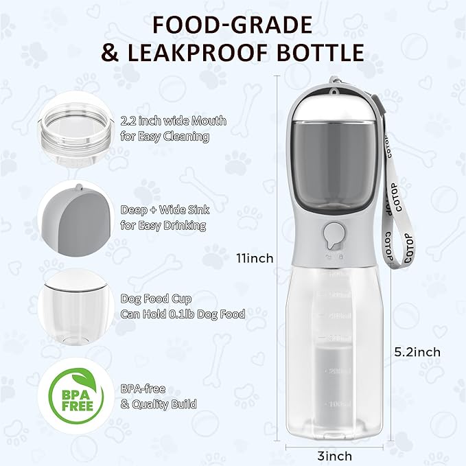 20oz Portable Dog Water Bottle – Leakproof Pet Dispenser with Food Container & Poop Bag Holder for Walking, Hiking & Travel (Multi Colors)