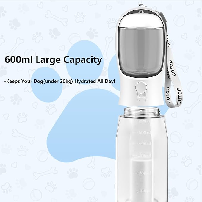 20oz Portable Dog Water Bottle – Leakproof Pet Dispenser with Food Container & Poop Bag Holder for Walking, Hiking & Travel (Multi Colors)
