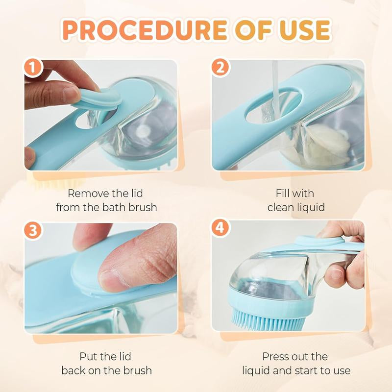 Pet Grooming Bath Brush – Shampoo Dispenser Scrubber for Dogs & Cats, Perfect for Long or Short Hair