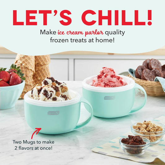 Compact Ice Cream Maker with Dual Bowls – Homemade Gelato, Sorbet & Frozen Yogurt (Aqua)