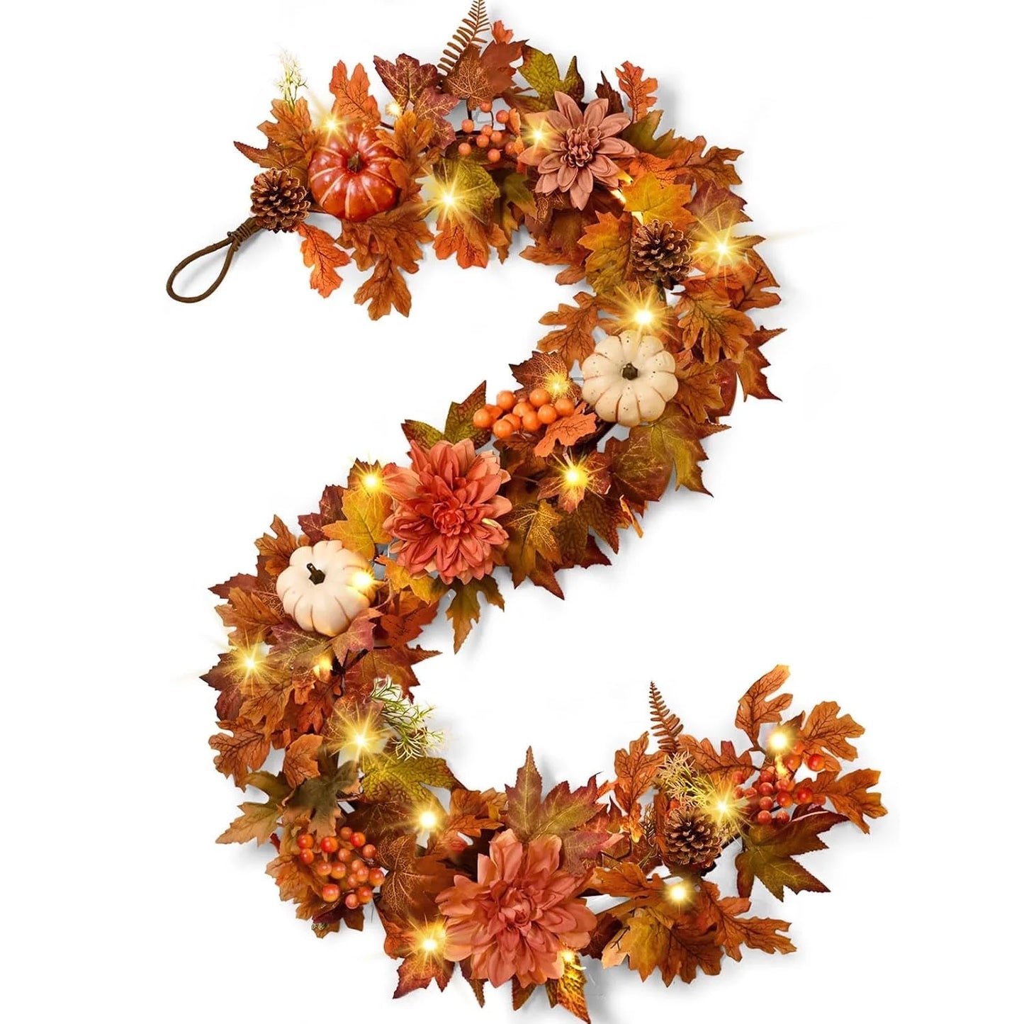 6FT Autumn Garland with Pumpkins, Maple Leaves & Pinecones – Cozy Fall Decorations for Mantle, Fireplace & Home Décor