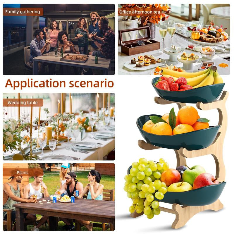 3-Tier Bamboo Fruit Basket Stand – Large Capacity Countertop Storage Rack for Fruit, Snacks, Bread & Candy