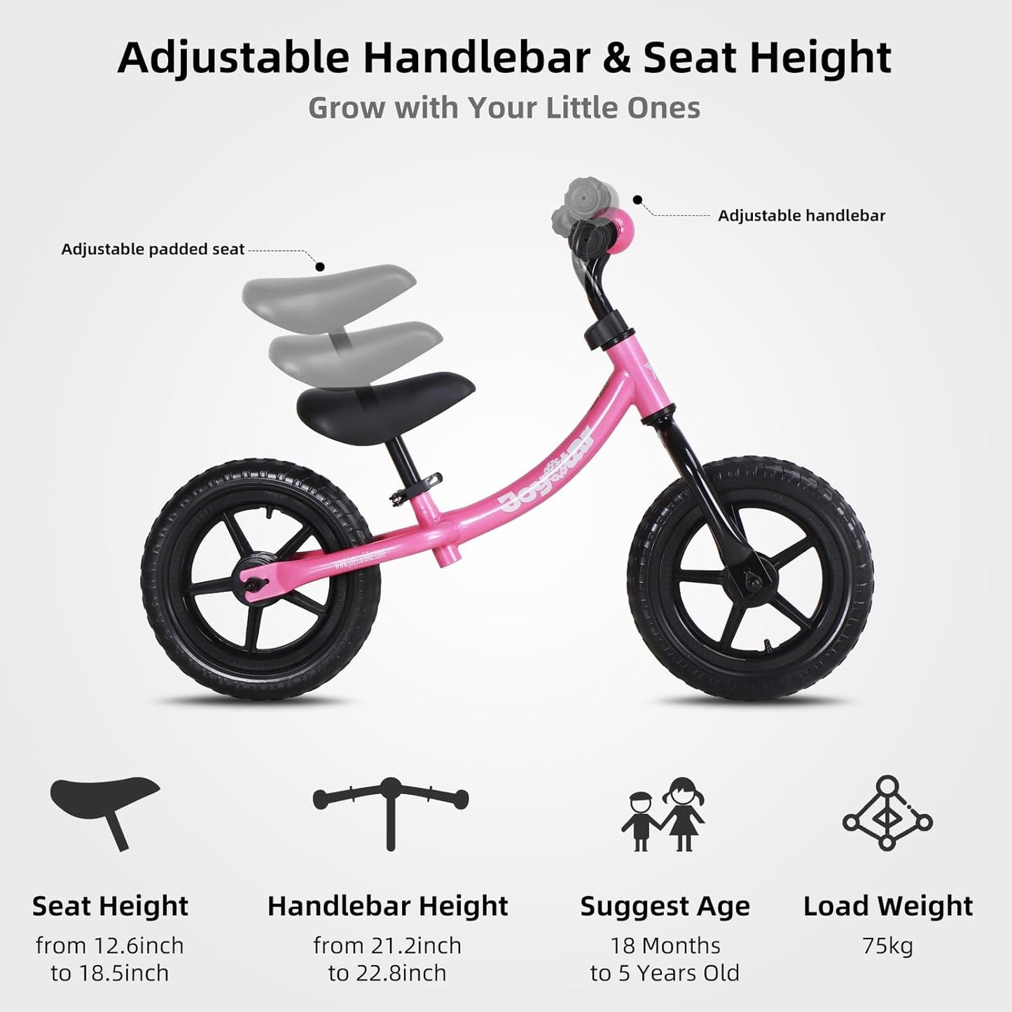 Toddler Balance Bike – No Pedal Kids Bike for Ages 18 Months to 5 Years with Adjustable Seat & Handlebar (Pink and Blue)