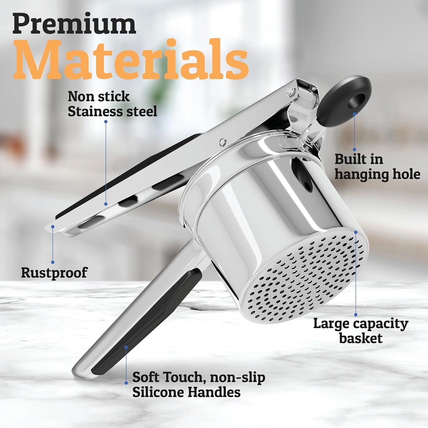 Heavy Duty Potato Ricer with 3 Discs – Stainless Steel Masher for Smooth, Fluffy Potatoes & Veggies (15oz)