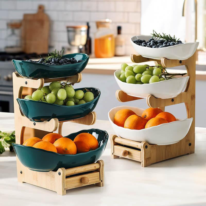 3-Tier Bamboo Fruit Basket Stand – Large Capacity Countertop Storage Rack for Fruit, Snacks, Bread & Candy