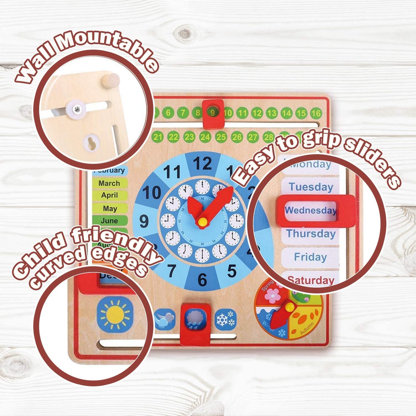 Montessori Wooden Calendar & Clock – Educational Busy Board Toy for Toddlers 3–4 Years | Preschool Learning Gift for Boys & Girls