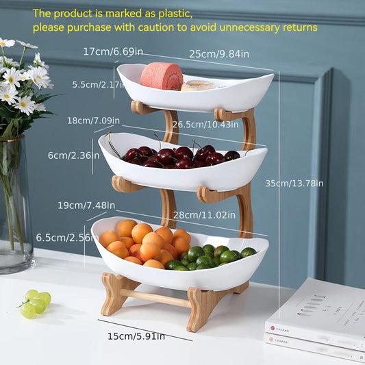 3-Tier Bamboo Fruit Basket Stand β Large Capacity Countertop Storage Rack for Fruit, Snacks, Bread & Candy