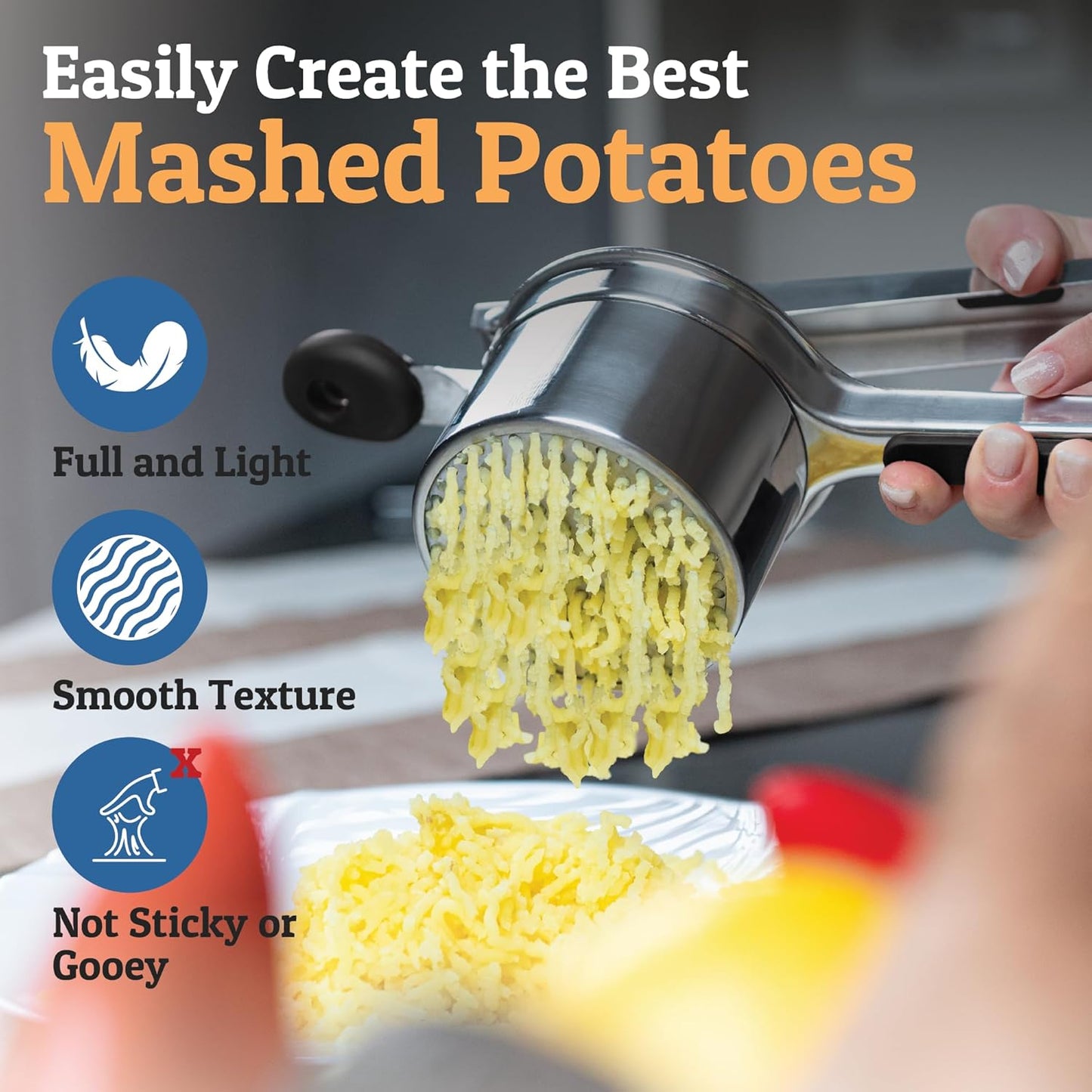 Heavy Duty Potato Ricer with 3 Discs – Stainless Steel Masher for Smooth, Fluffy Potatoes & Veggies (15oz)