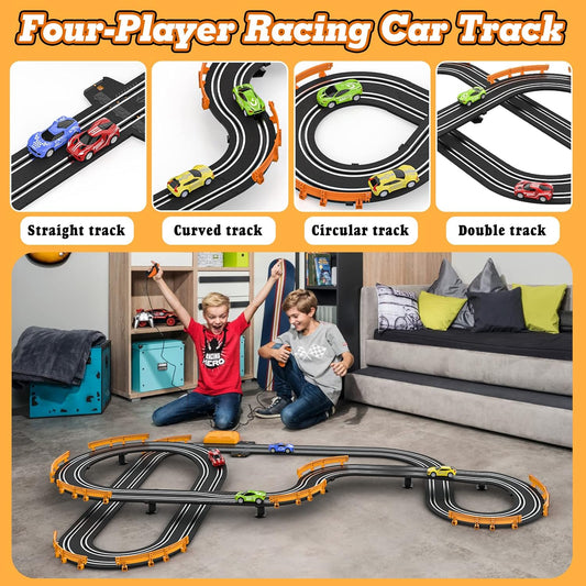 Slot Car Race Track Set – 18.4 ft Electric Racing Track with 4 Cars, Controllers & Lap Counter for Kids Ages 6–12