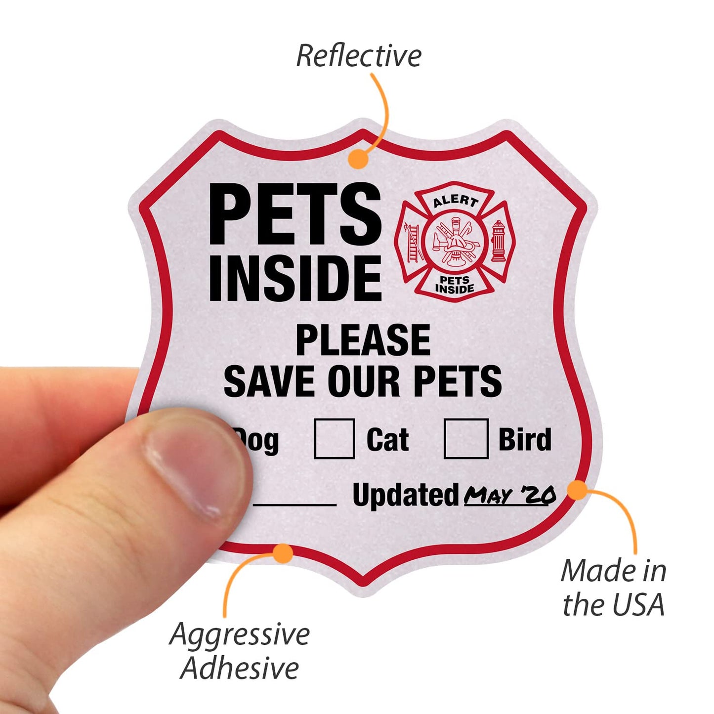 Reflective Pet Rescue Stickers – ‘Pets Inside’ Emergency Decal Set, 6-Pack Adhesive Labels (2.75” x 2.75”, Made in USA)