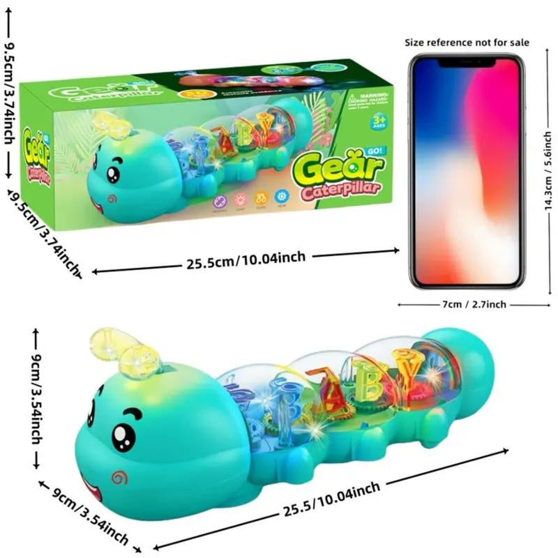 Cute Caterpillar Style Baby Crawling Toy with Lighting and Music and Automotive Steering, Transparent Shell & Internal Alphanumeric Display Musical Toy, Kids Toys
