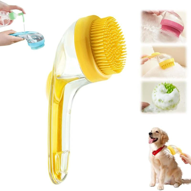 Pet Grooming Bath Brush – Shampoo Dispenser Scrubber for Dogs & Cats, Perfect for Long or Short Hair