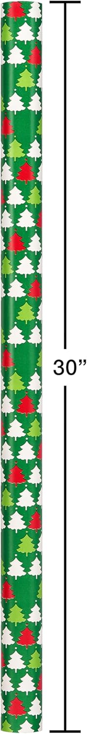 Reversible Christmas Wrapping Paper Rolls, Red and Green Holiday Gift Wrap (105 Sq. Ft., 4 Rolls-30 In. X 12 Ft.) Polka Dots, Trees, Snowmen and Snowflakes