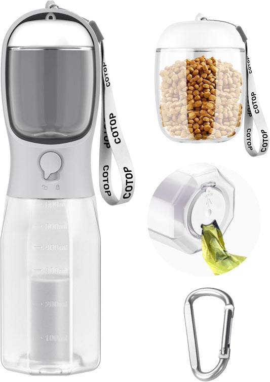 20oz Portable Dog Water Bottle – Leakproof Pet Dispenser with Food Container & Poop Bag Holder for Walking, Hiking & Travel (Multi Colors)