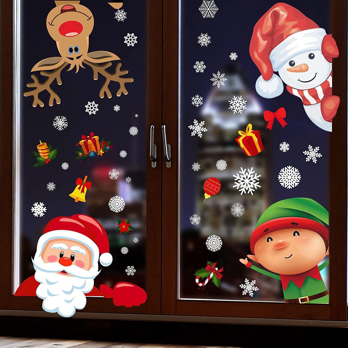 Holiday Window Clings – Cute Reusable Christmas Characters for Festive Home and Office Décor