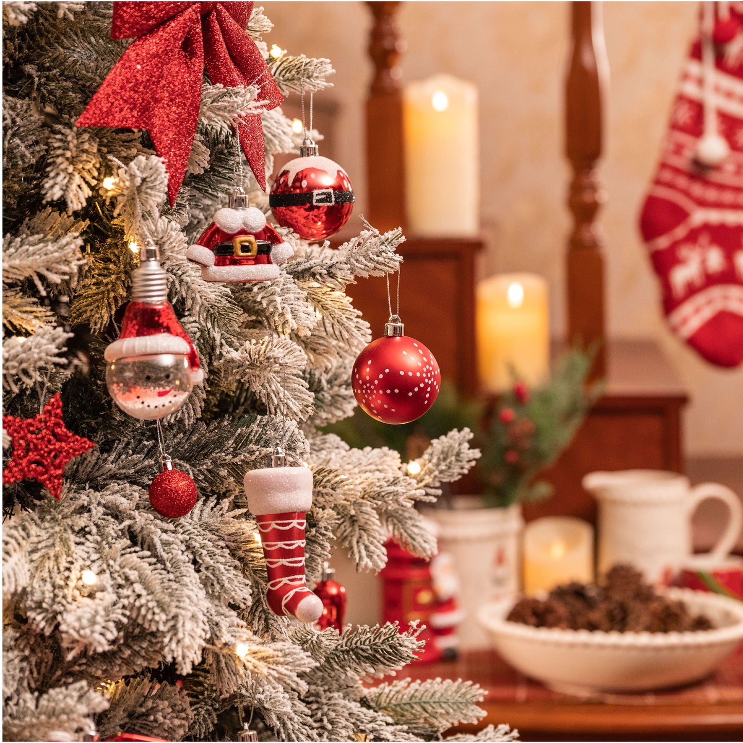Valery Madelyn Red & White Christmas Ornament Collection – Shatterproof Holiday Balls in Multiple Styles & Finishes