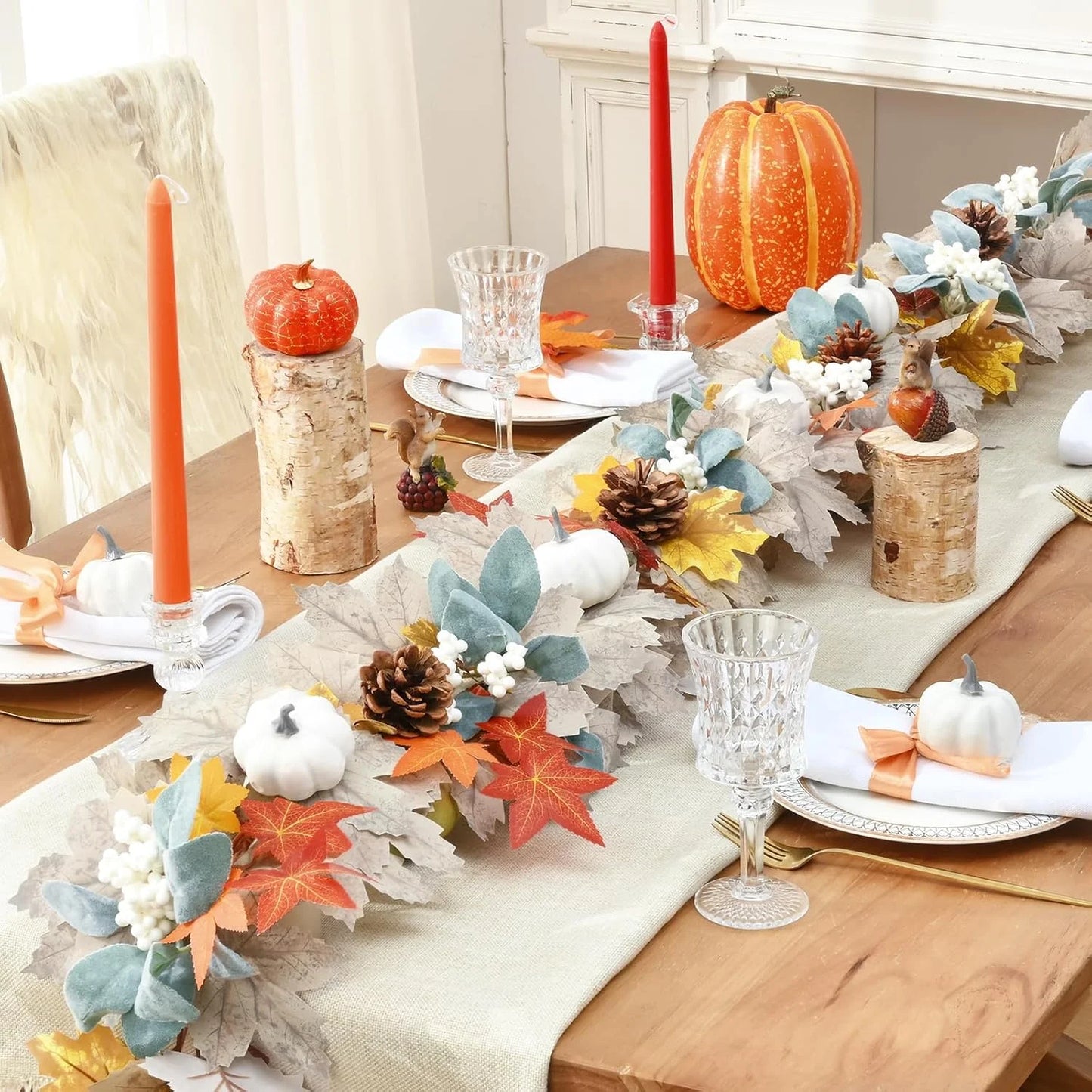 6FT Autumn Garland with Pumpkins, Maple Leaves & Pinecones – Cozy Fall Decorations for Mantle, Fireplace & Home Décor