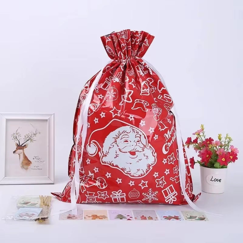 π 5PCS Christmas Drawstring Gift Bags β Reusable Foil Wrapping Sacks for Holiday Presents & Party Favors