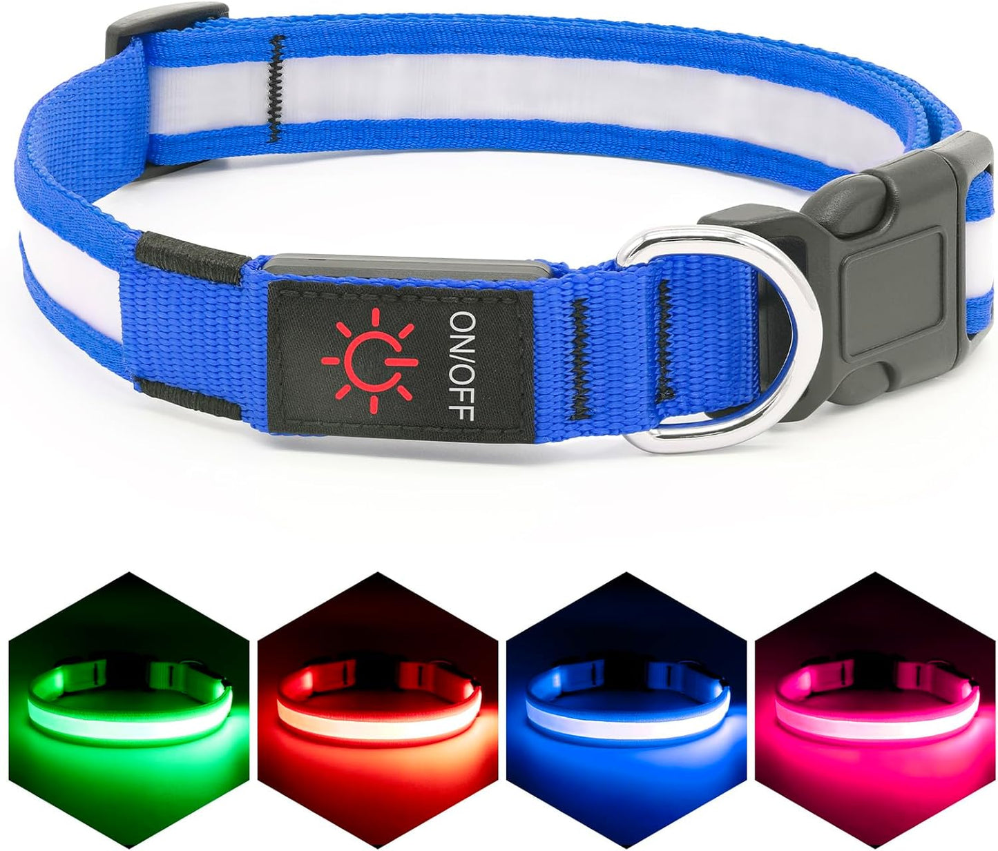 LED Dog Collar – USB Rechargeable Light-Up Safety Collar for Dogs, Adjustable Super Bright Glow for Night Walking (Pink and Blue)