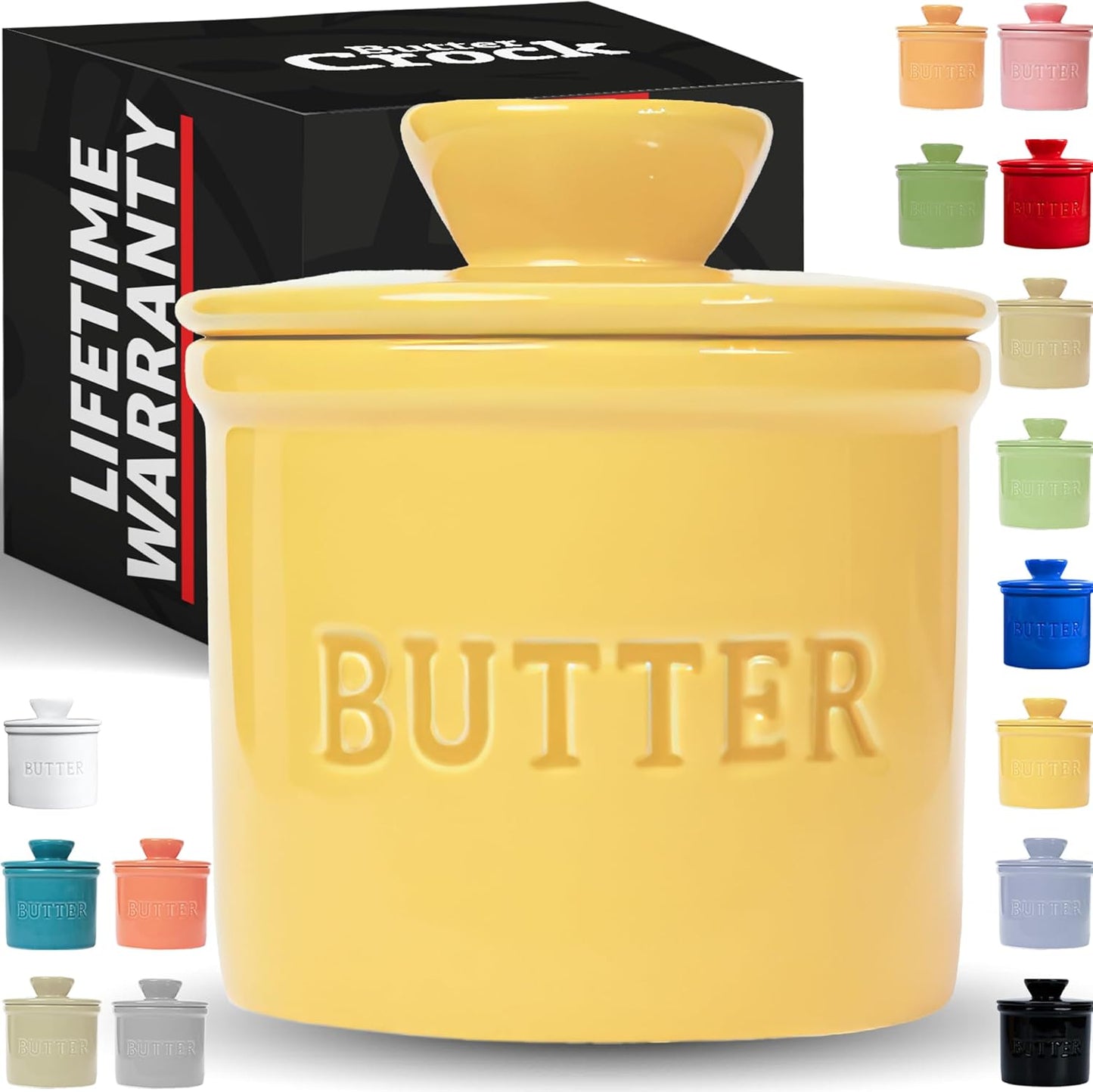 Butter Crock with Lid with Water Line,Ceramic French Butter Dish to Leave on Counter, White