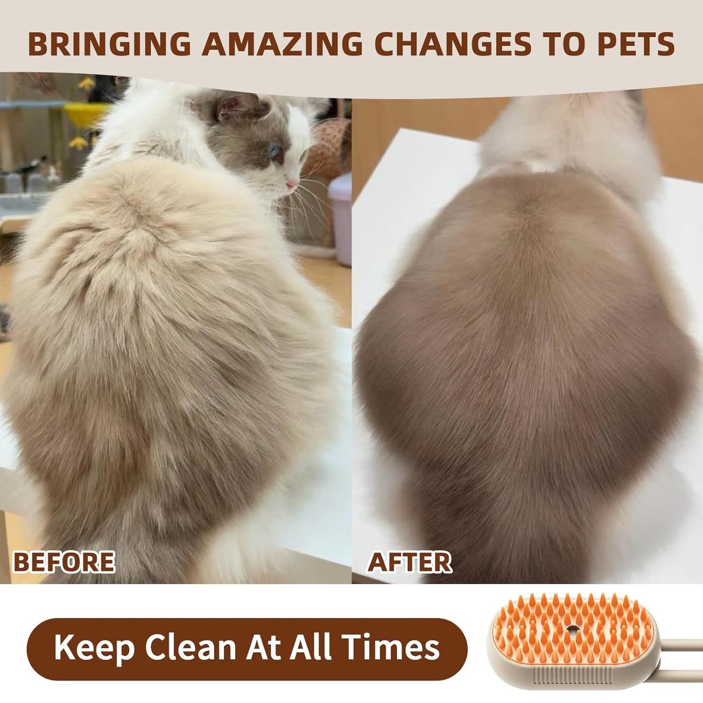 4-in-1 Cat & Dog Steam Grooming Brush – Rechargeable Anti-Static Shedding & Cleaning Tool