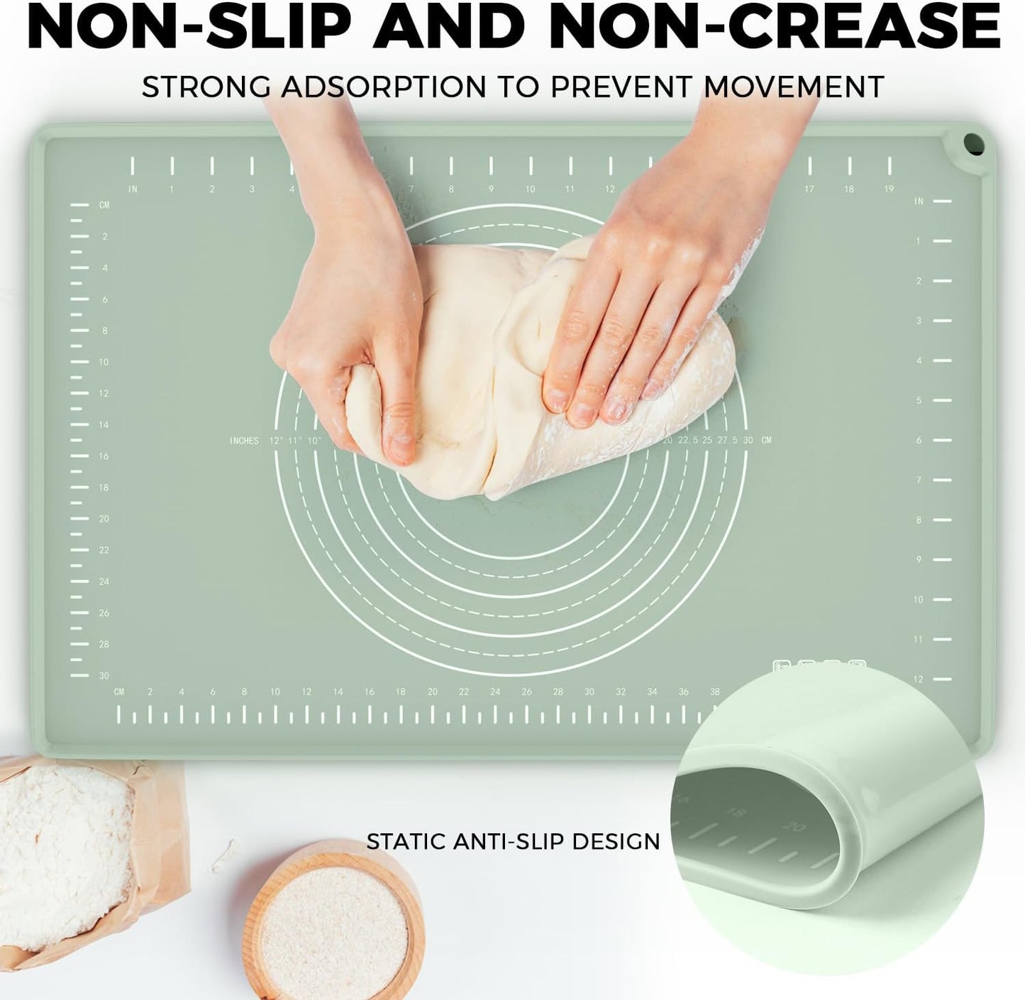 Silicone Baking Mat 28" X 20", Extra Thick Dough Rolling Mat with Measurements and Edge Heightening, Non-Stick Food Grade Silicone Pastry Mat for for Pastry, Bread, Cookies, Pizza, Fondant, Pasta